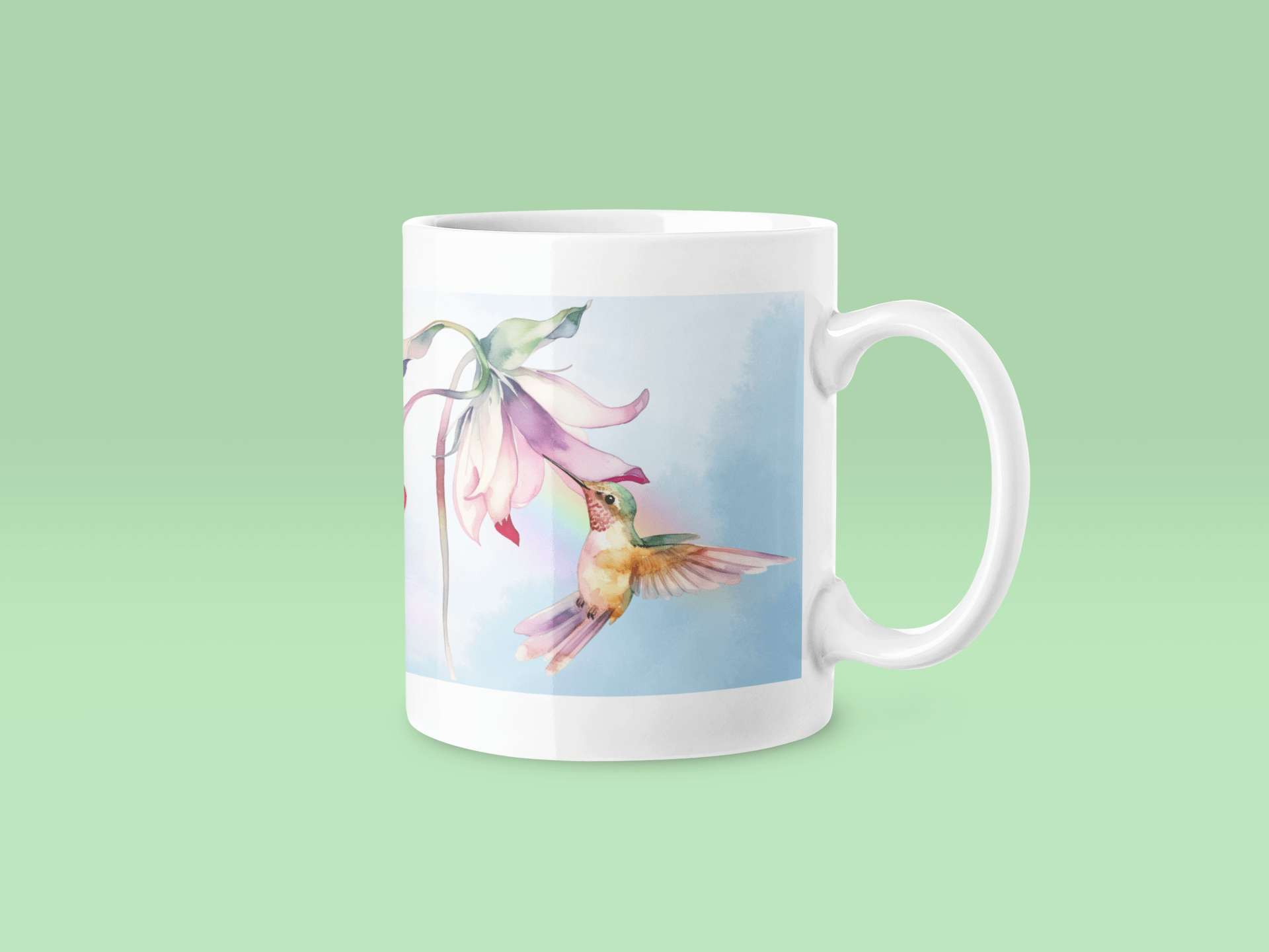 Printify Mug 11oz Coffee Mug, Hummingbird Coffee Mug, Bird Mug, Flower Mug, Birthday Gift, Christmas Gift, Friend Gift, White 11 oz Ceramic 28915835791500960005
